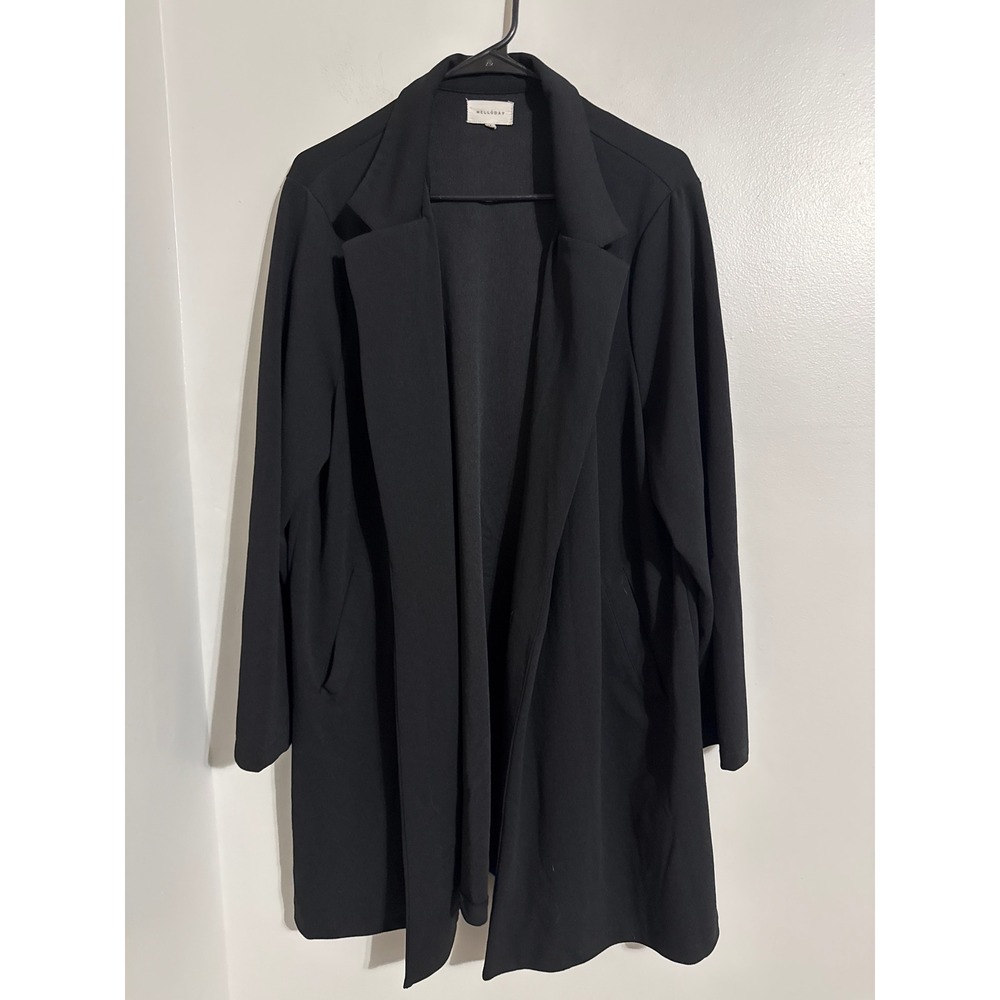 Melloday Womens Black Open Front Duster Blazer Jacket 1X CKJ181784-TP-TSB
